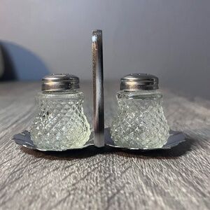 Grace Clear Glass Diamond Point Mini Crystal Salt Pepper Shakers 1.75” Vintage